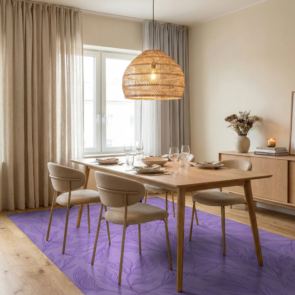 Lavender Purple Botanical Vine Rug Dining Room View
