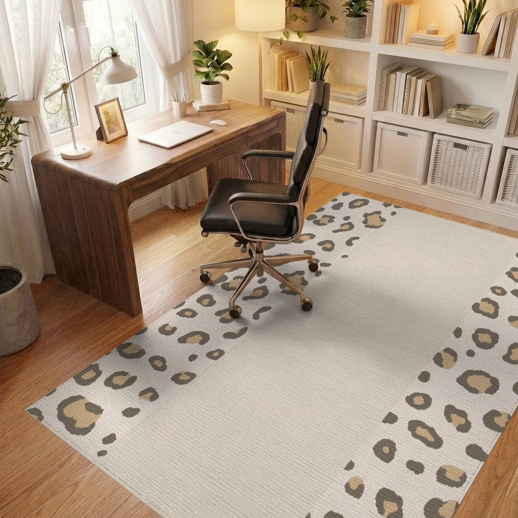 Leopard Spots Cream Neutral Texture Rug - Office View