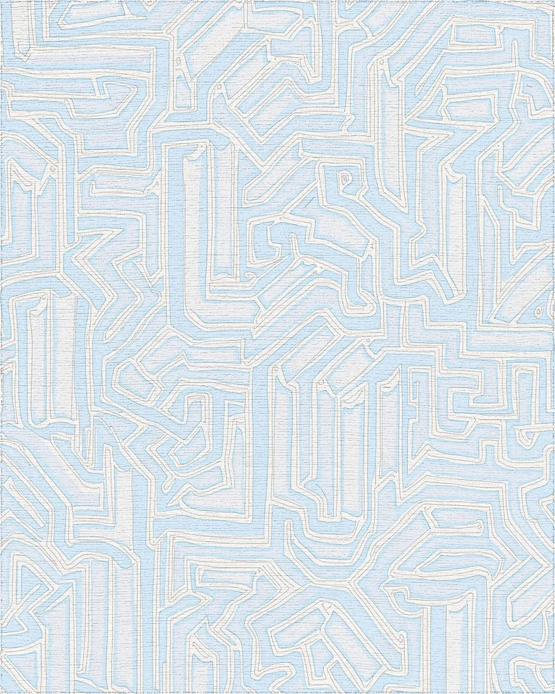 Light Blue Abstract Maze Pattern Rug - Cutout View
