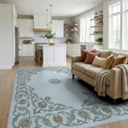 Light Blue Floral Garden Medallion Rug Living Room View