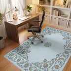 Light Blue Floral Garden Medallion Rug Office View