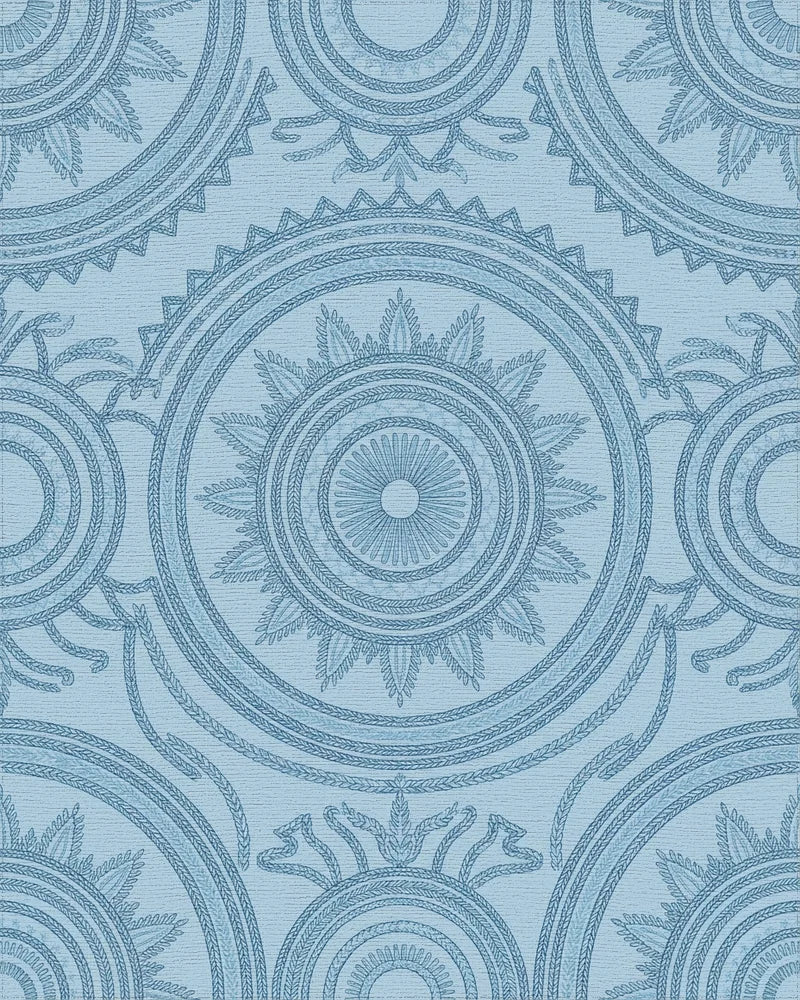 Light Blue Intricate Medallion Circular Rug - Cutout View