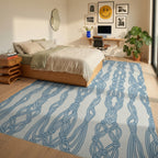 Light Blue Macrame Rope Vertical Rug Bedroom View