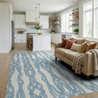 Light Blue Macrame Rope Vertical Rug Living Room View