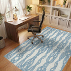 Light Blue Macrame Rope Vertical Rug Office View