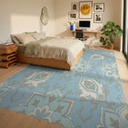 Light Blue Medallion Floral Arabesque Rug Bedroom View