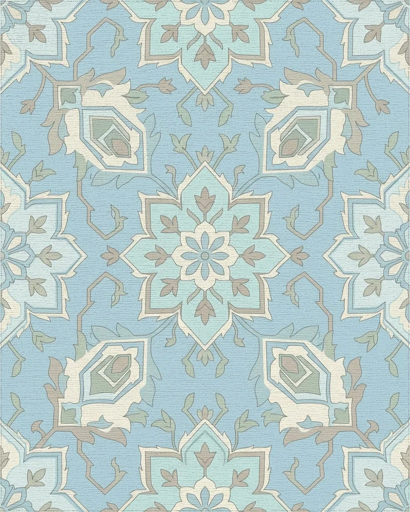 Light Blue Medallion Floral Arabesque Rug - Cutout View