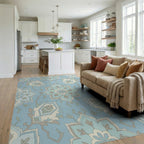 Light Blue Medallion Floral Arabesque Rug Living Room View