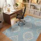 Light Blue Vintage Damask Medallion Rug Office View
