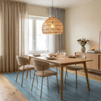 Light Blue Wood Grain Plank Rug Dining Room View