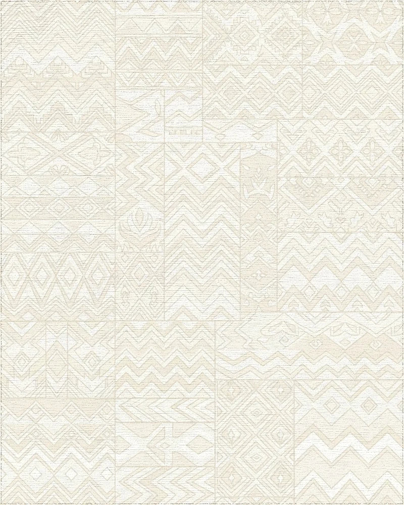 Light Cream Patchwork Geometric Rug - Cutout View