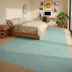 Light Teal Wavy Landscape Art Rug Bedroom View