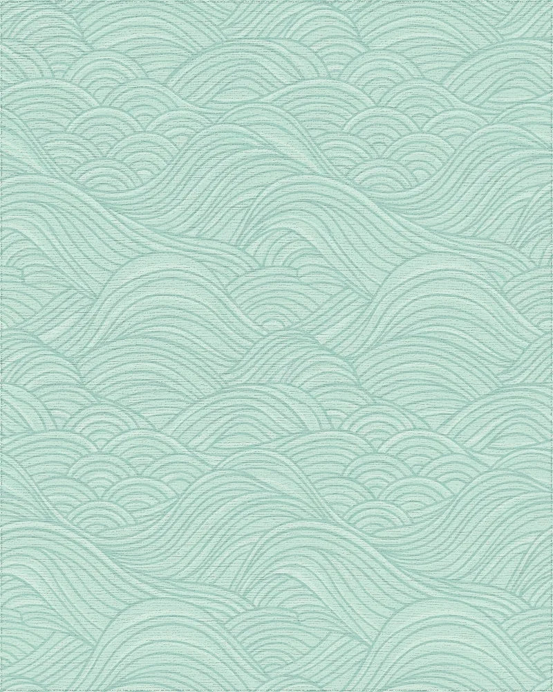 Light Teal Wavy Landscape Art Rug - Cutout View