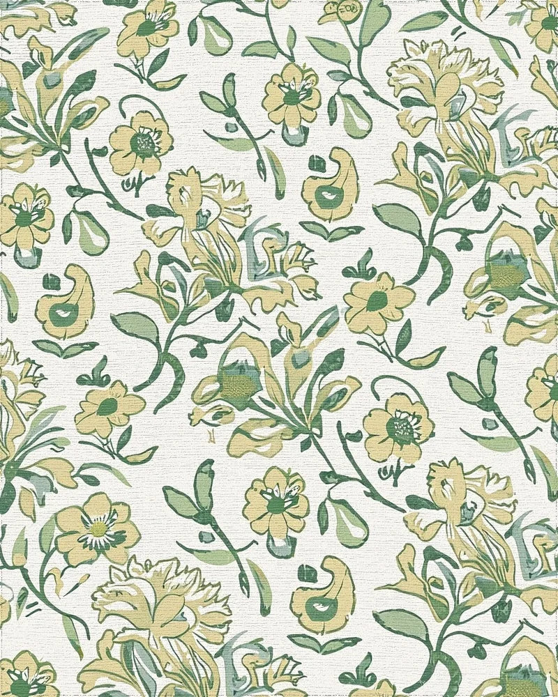 Light Yellow Green Floral Vine Rug - Cutout View