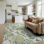 Light Yellow Green Floral Vine Rug - Living Room View
