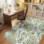 Light Yellow Green Floral Vine Rug - Office View