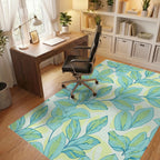 Lightweight Aqua Tropical Leaf Pattern Rug Office View