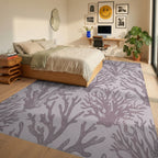 Lilac Coral Botanical Texture Rug Bedroom View
