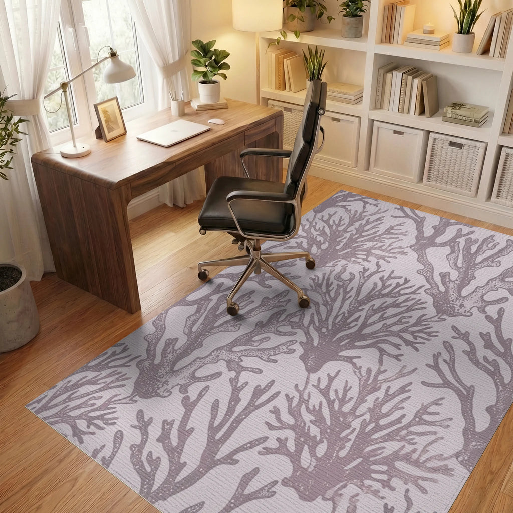 Lilac Coral Botanical Texture Rug Office View