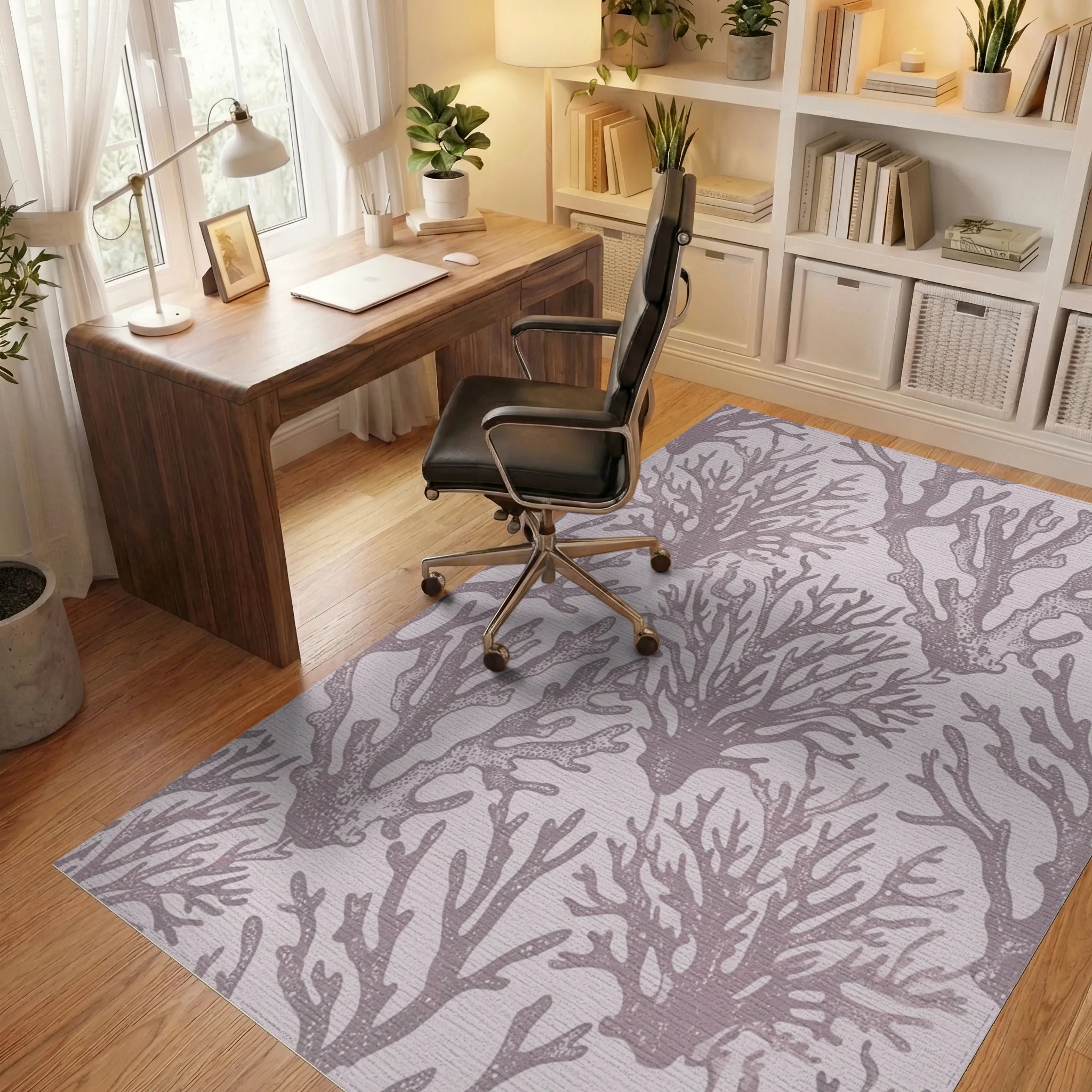 Lilac Coral Botanical Texture Rug Office View