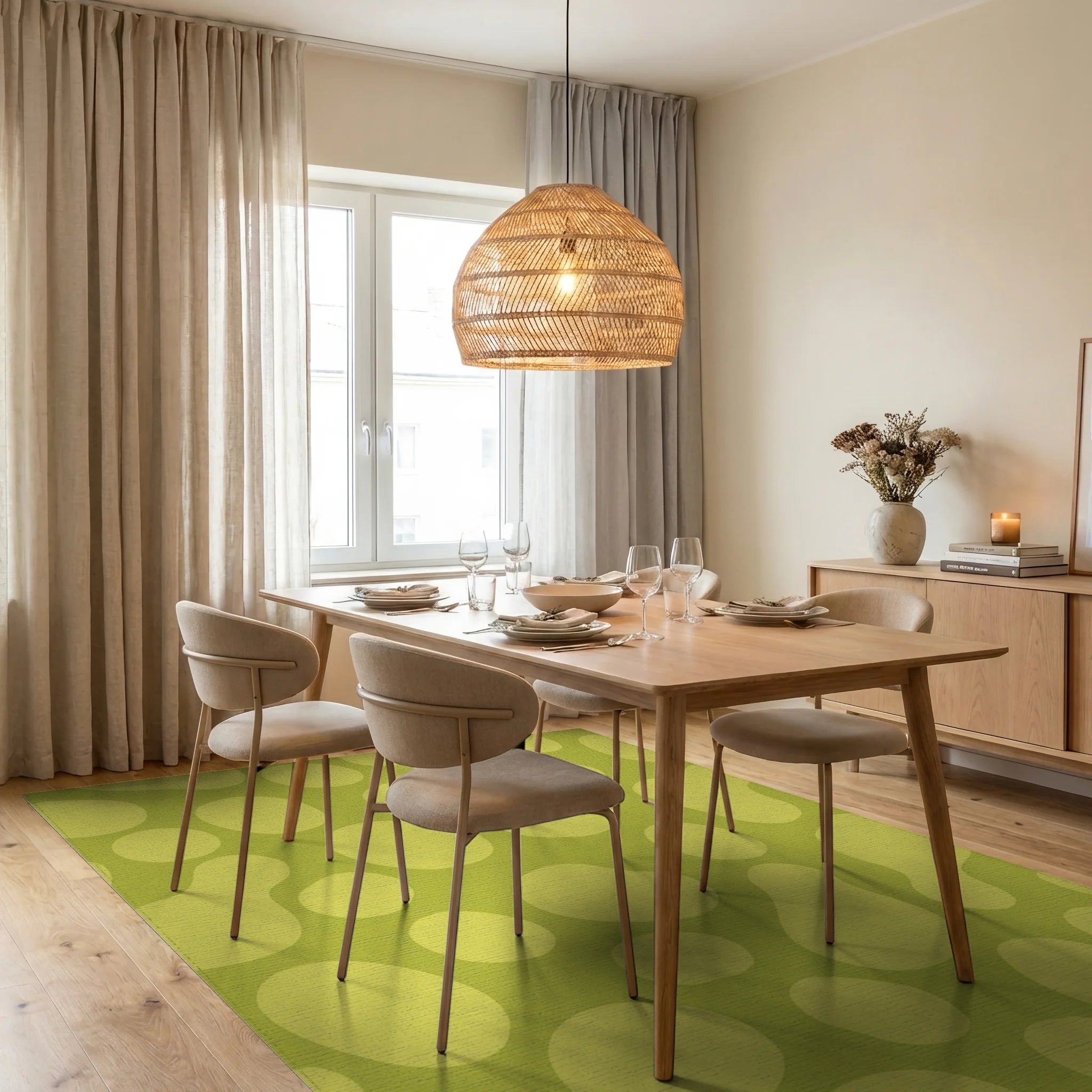 Limoge Green Organic Shapes Rug Dining Room View