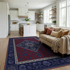 Indigo Red Floral Rug - living_room