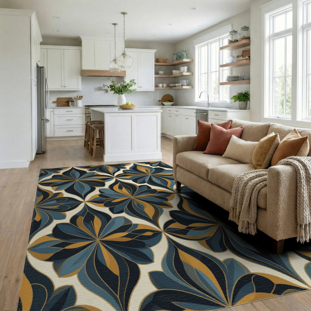 Abstract Organic Geometric Ochre Rug - living_room