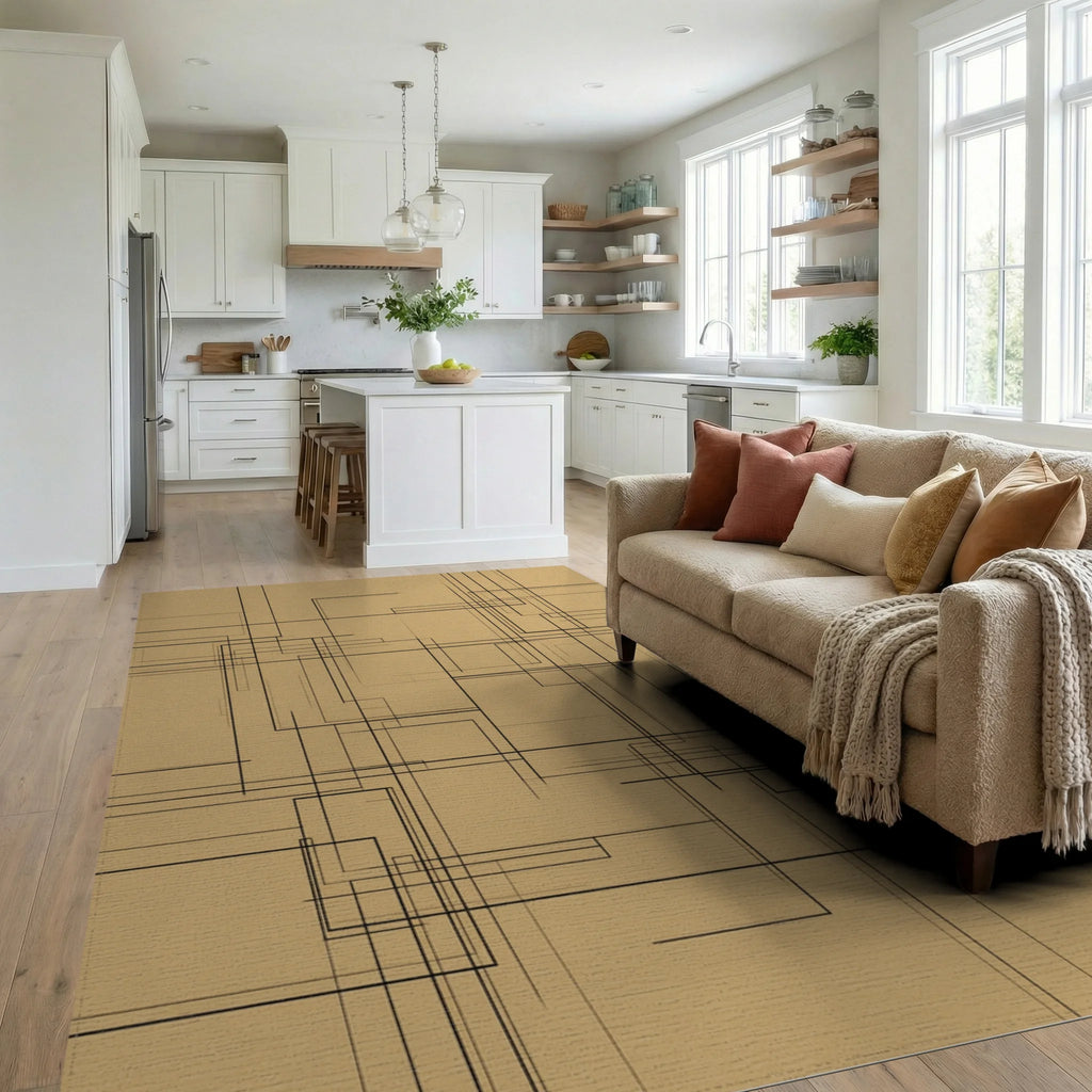 Minimalist Geometric Cream And Black Rug - living_room