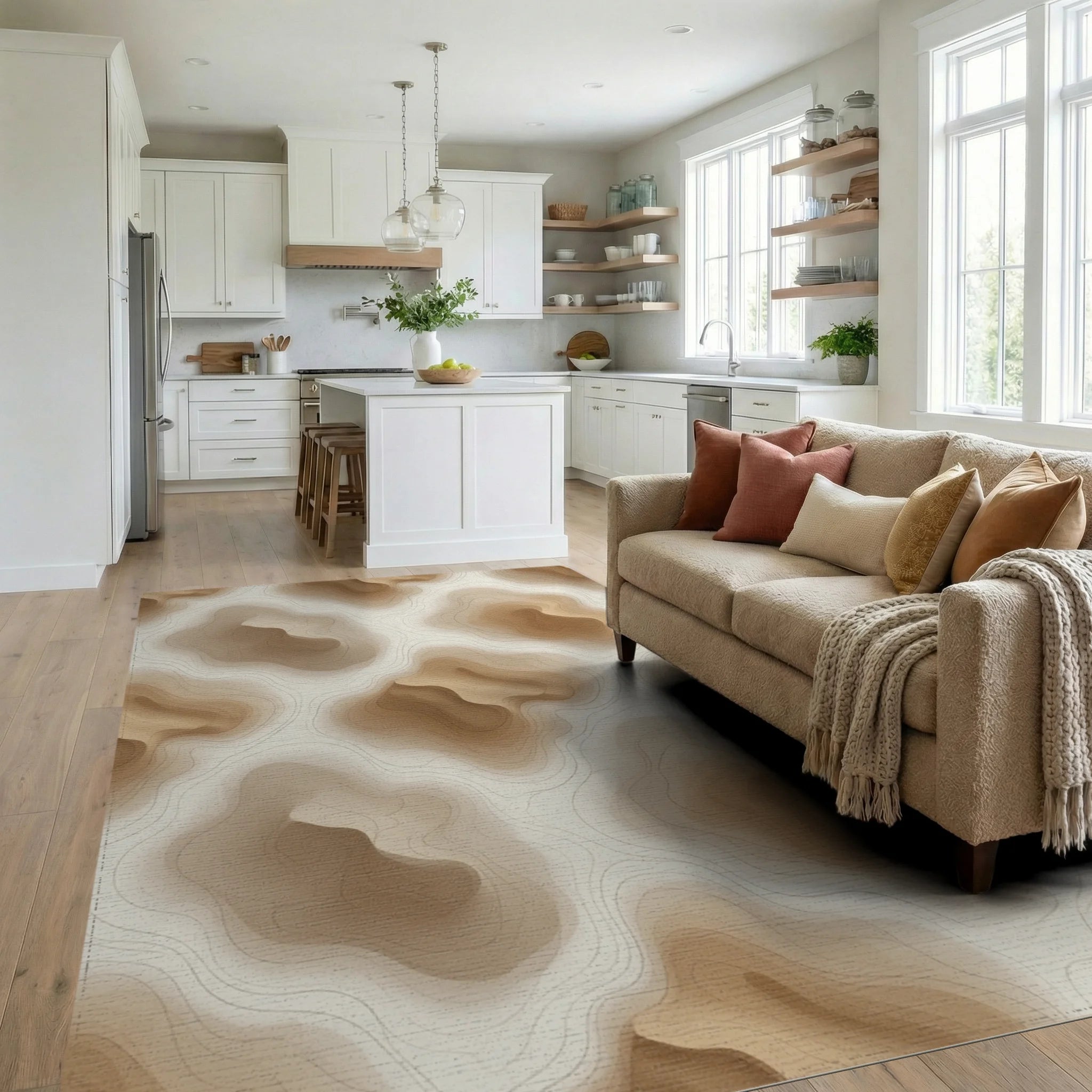 Brown White Beige Rug - living_room