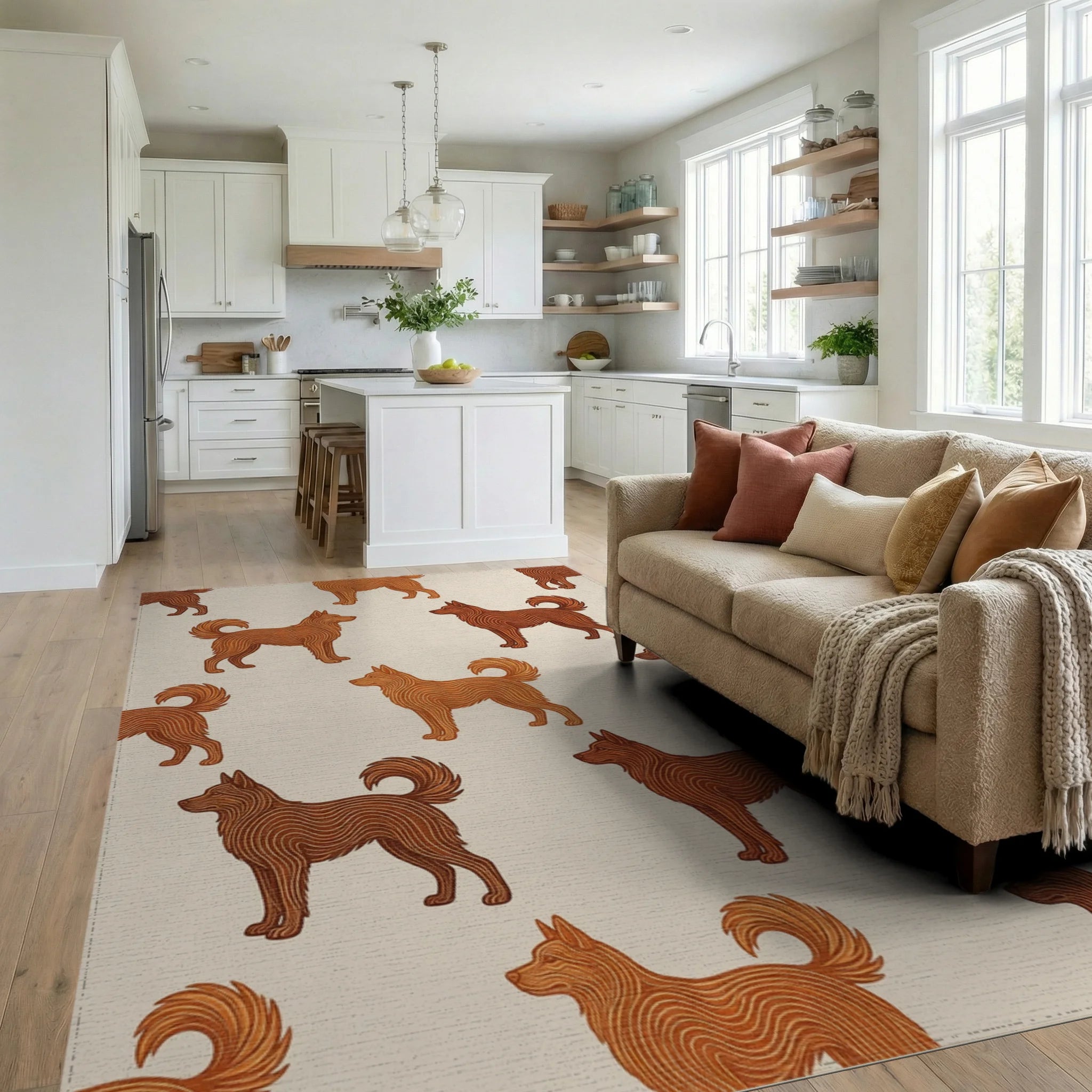 Beige Orange Minimalist Rug - living_room