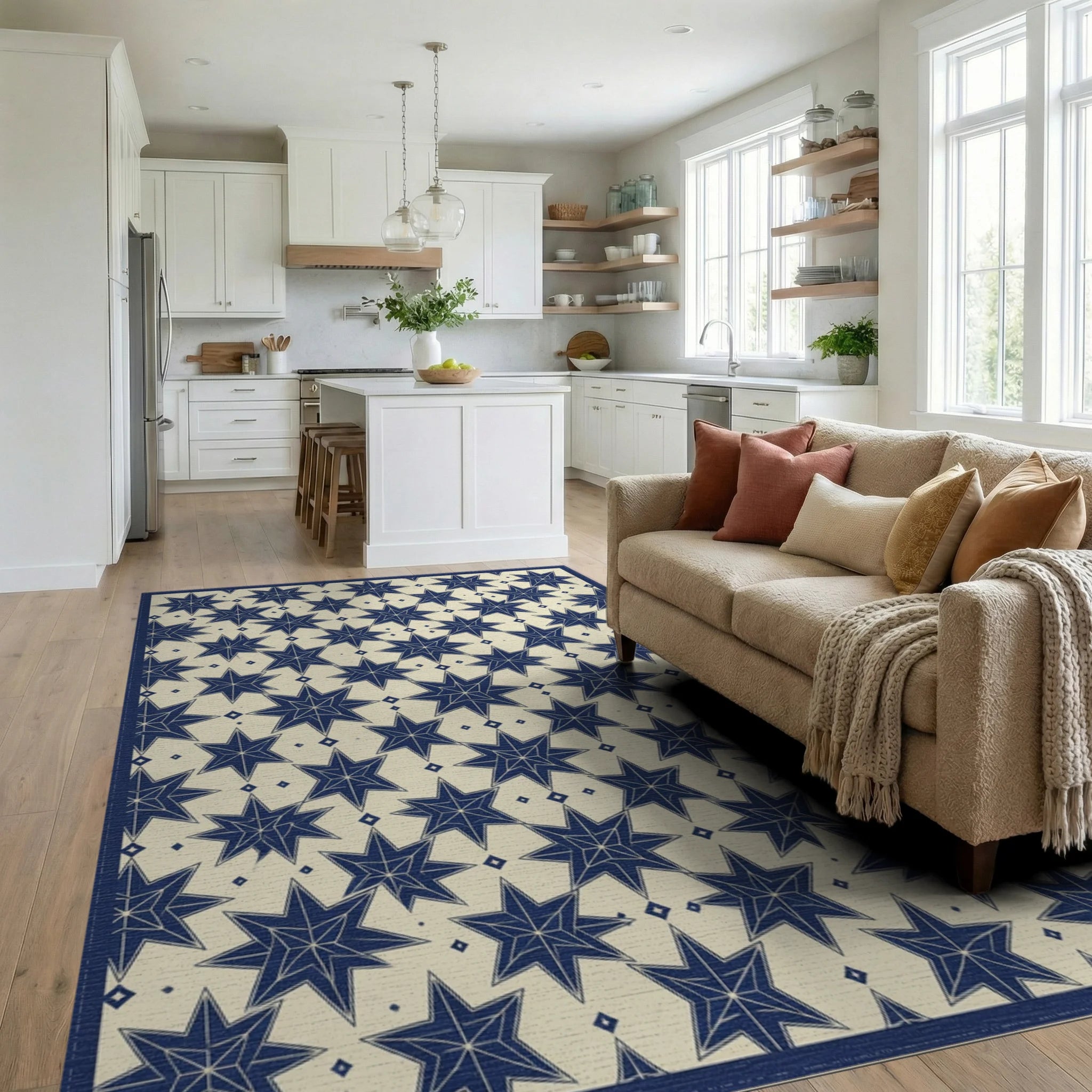 Indigo Blue Cream Rug - living_room