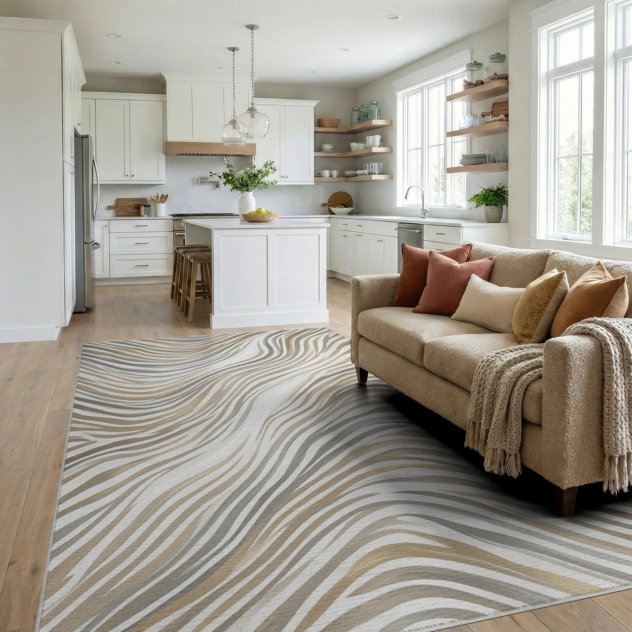 Animal Print White Rug - living_room