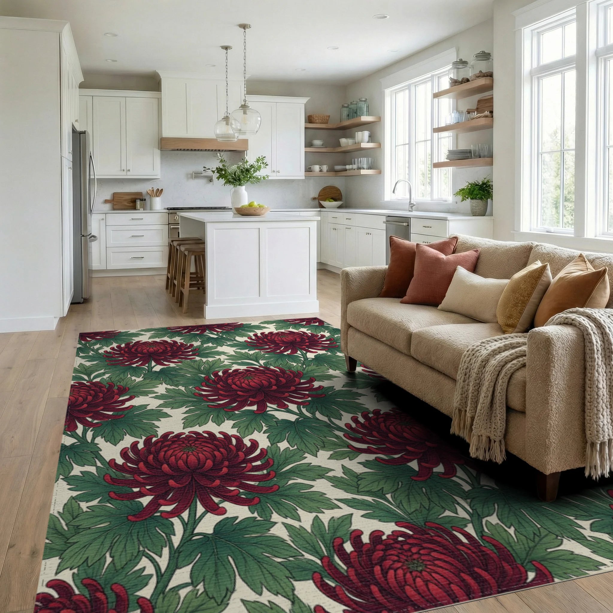 Crimson Forest Green Rug - living_room