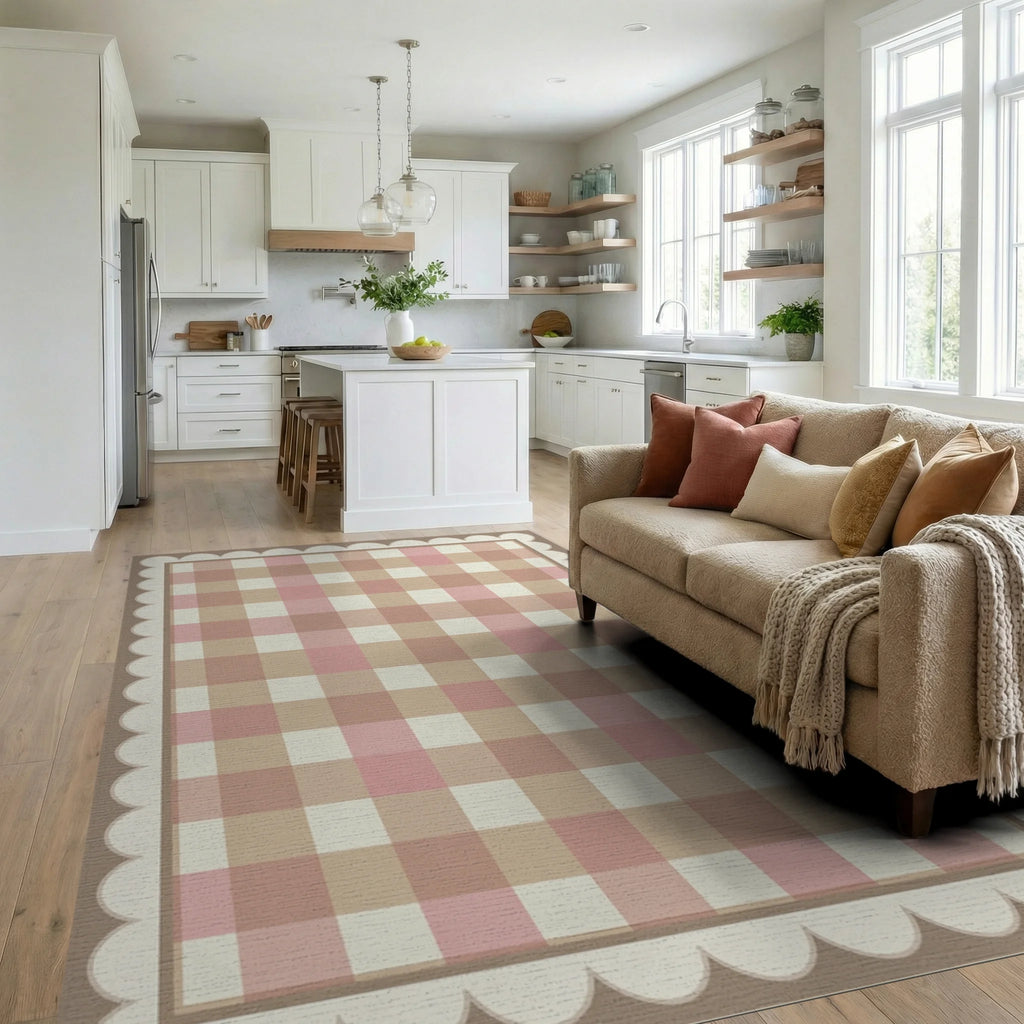 Pink Beige White Rug - living_room