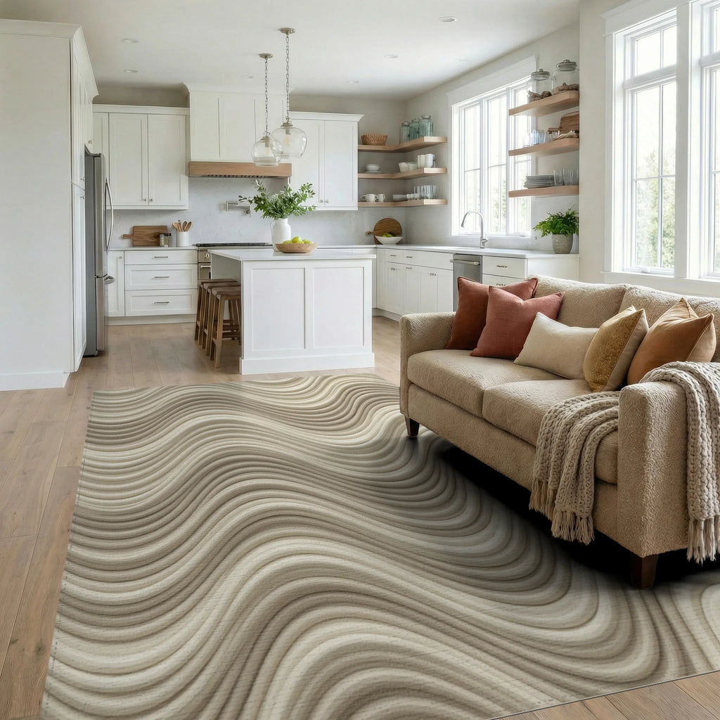 Cream Beige Geometric Rug - living_room