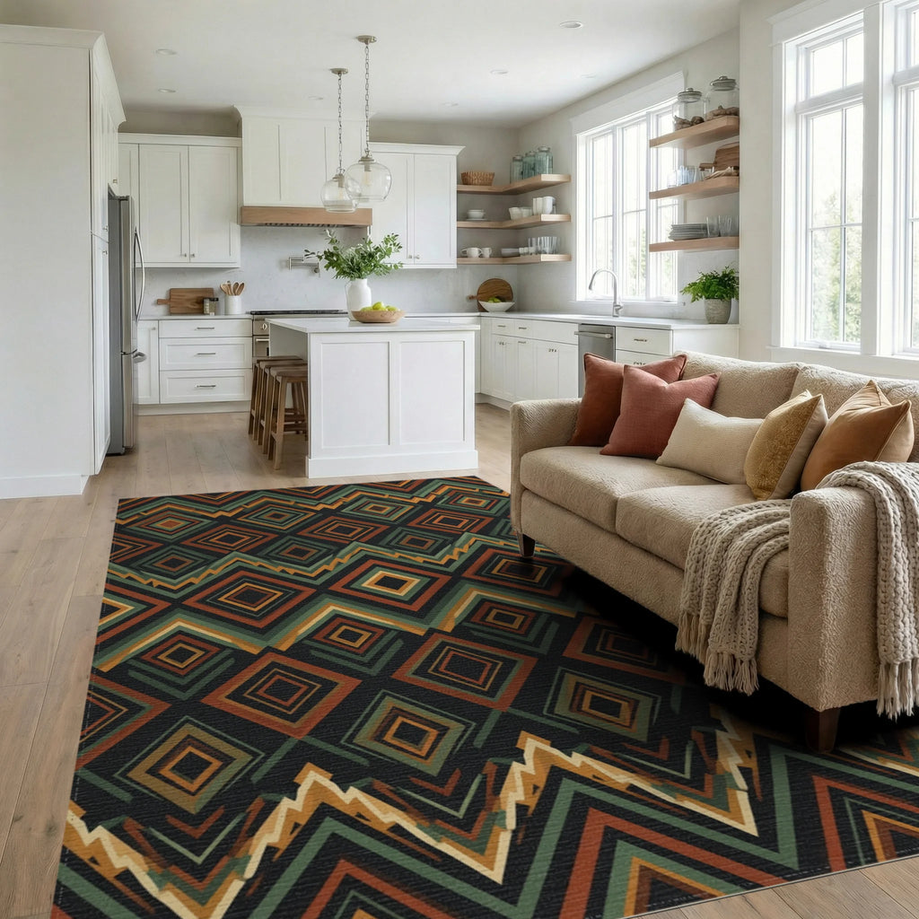 Green Cream Geometric Rug - living_room