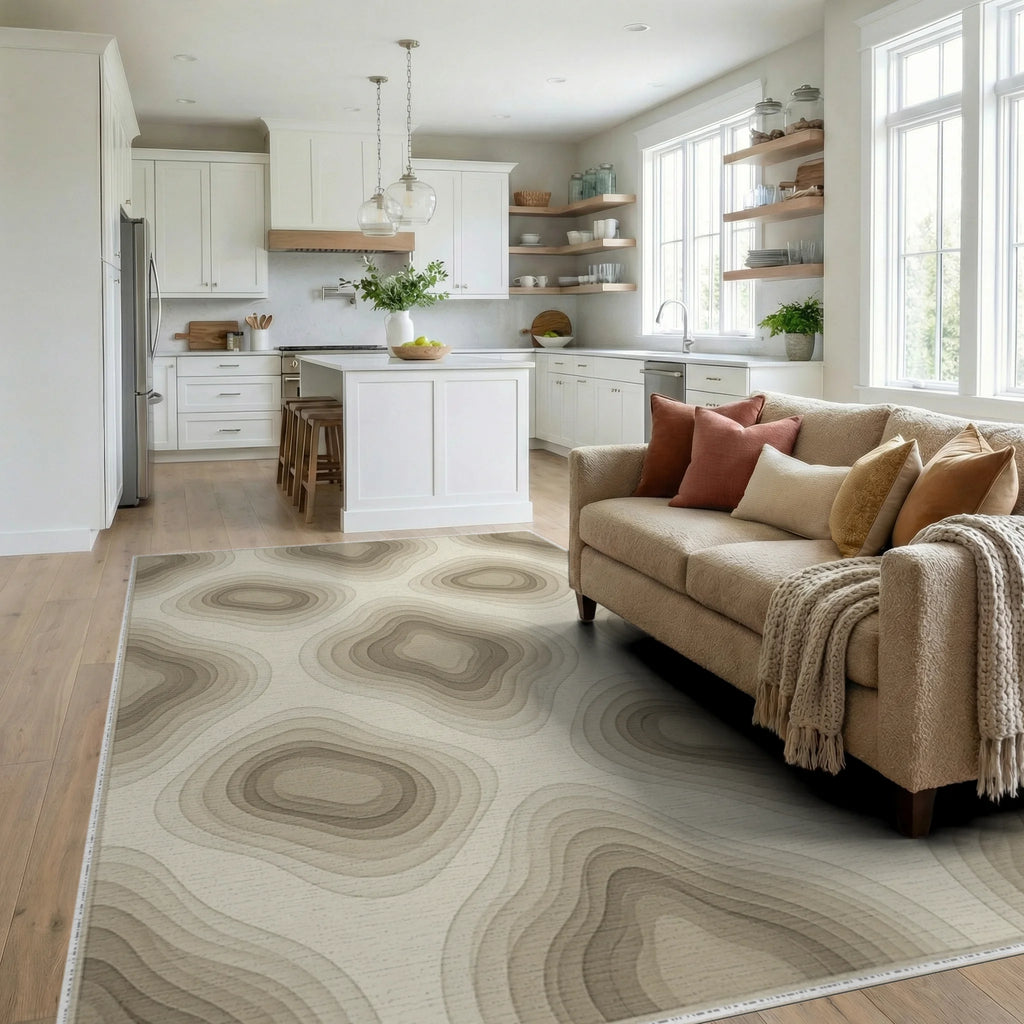 Cream Beige Geometric Rug - living_room