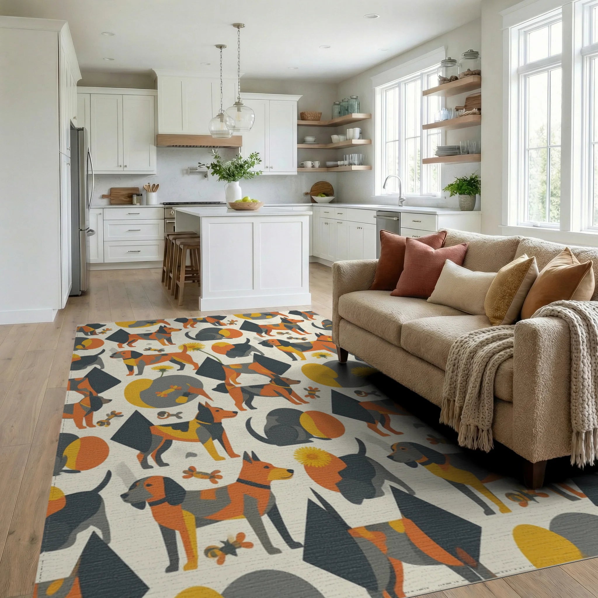 White Orange Yellow Rug - living_room