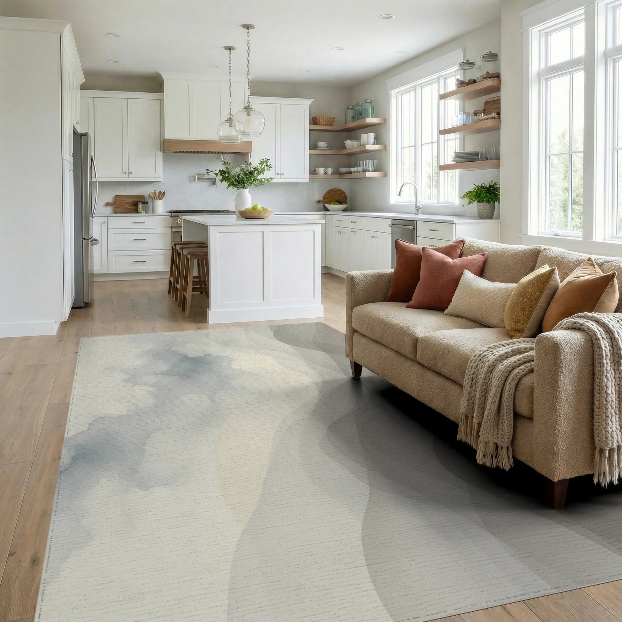 White Cream Gray Rug - living_room