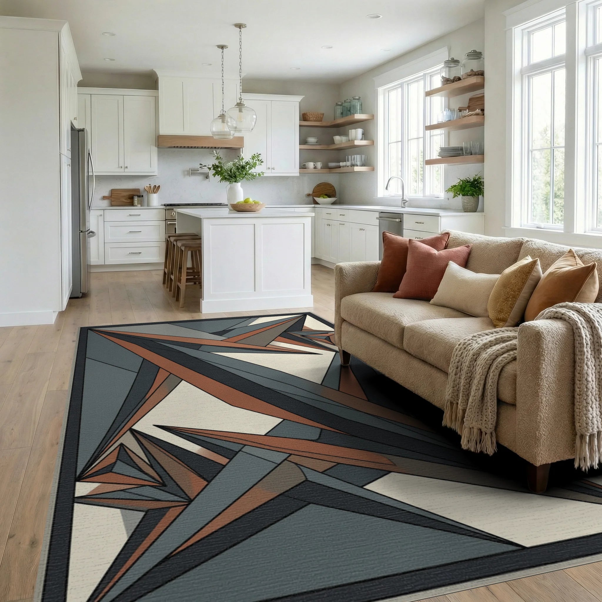 Geometric Overlap Slate Terracotta Rug - living_room
