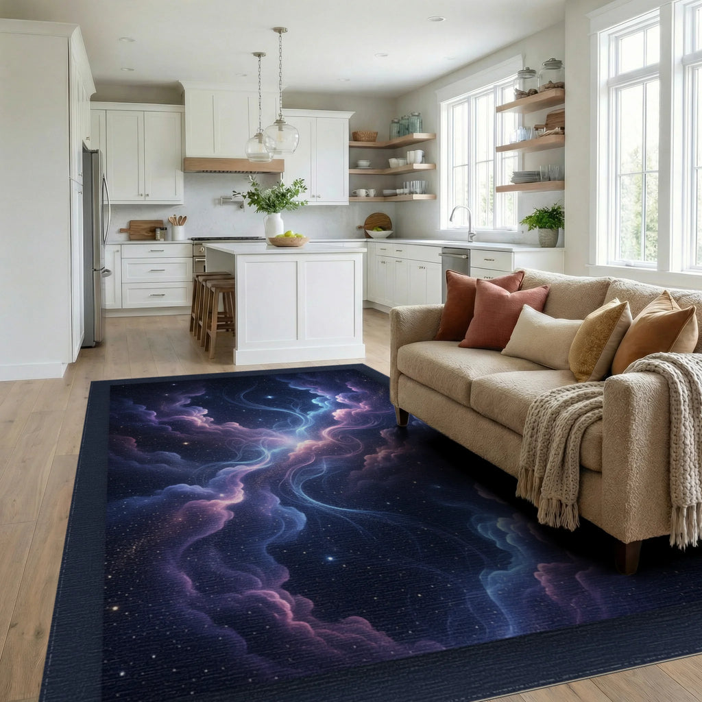 Midnight Nebula Celestial Area Rug - living_room