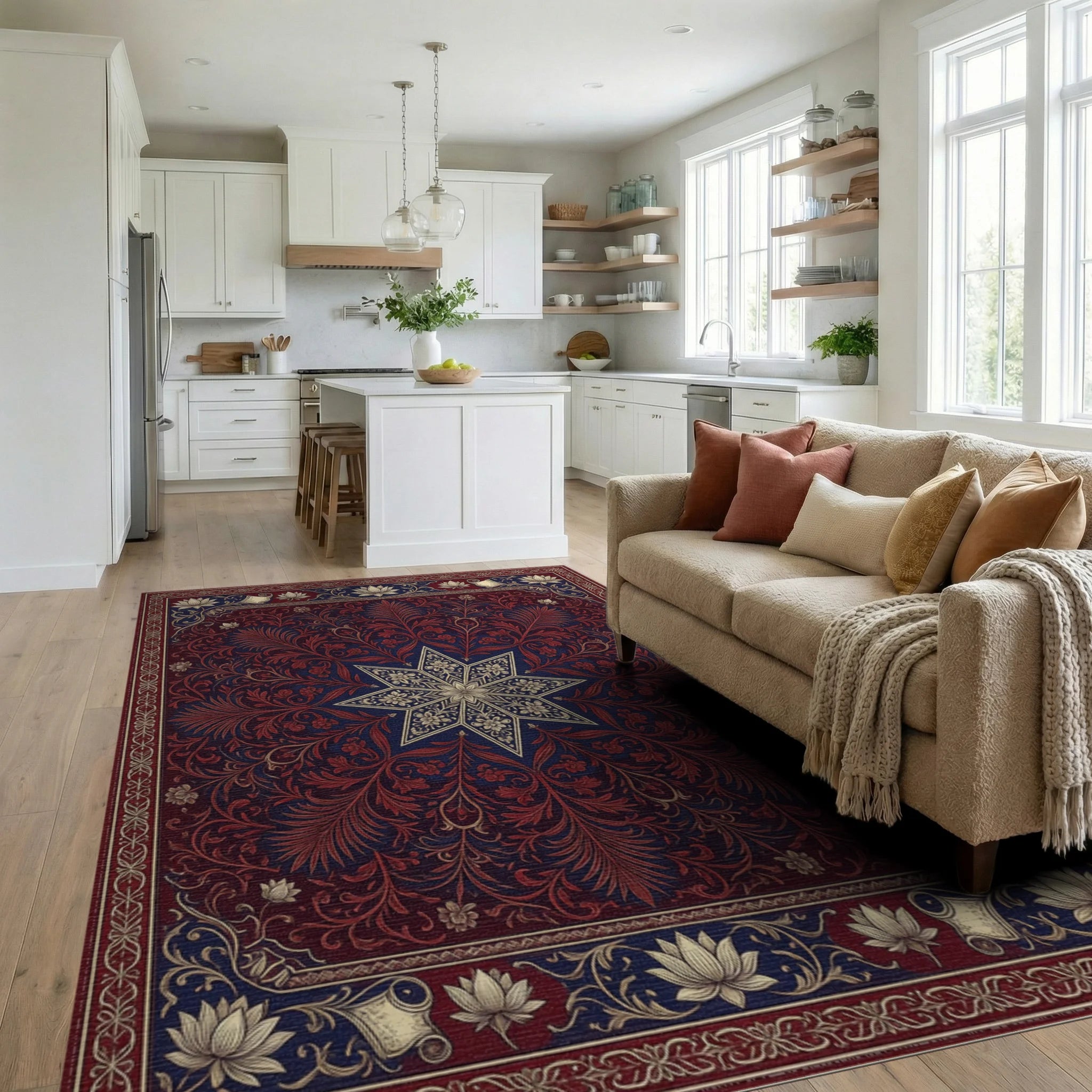 Indigo Red Floral Rug - living_room