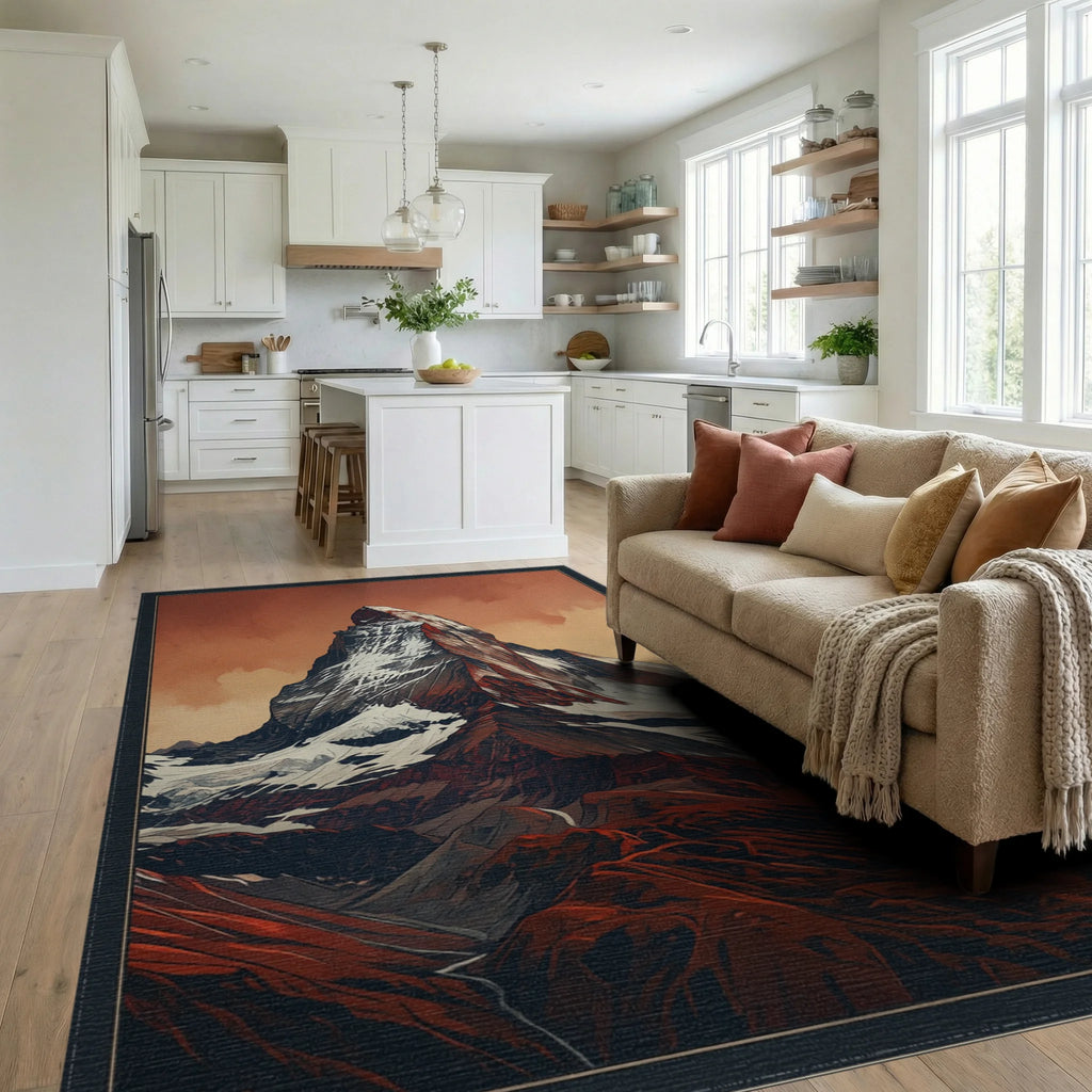 Geometric Crimson Mountain Landscape Rug - living_room