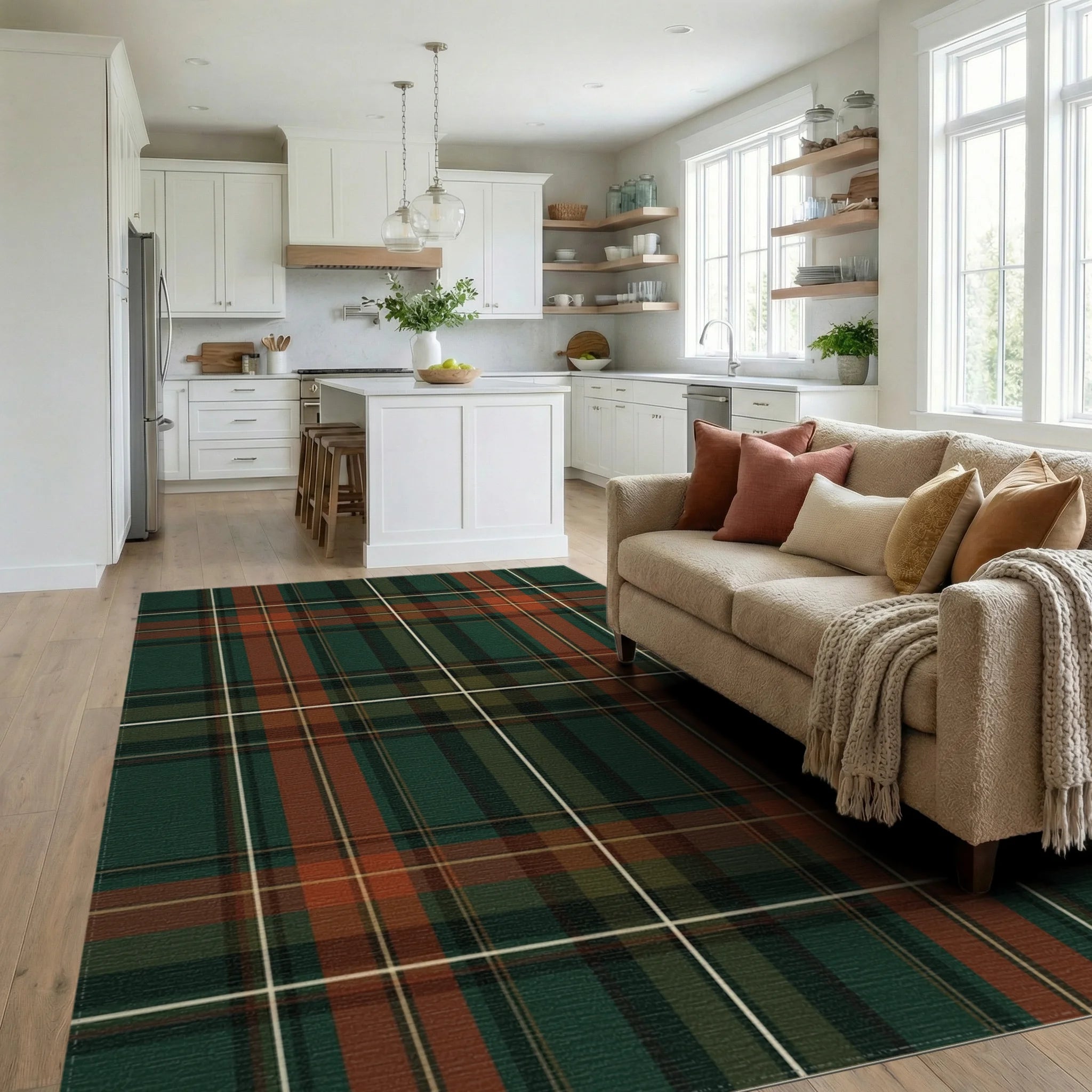Modern Forest Green Rug - living_room