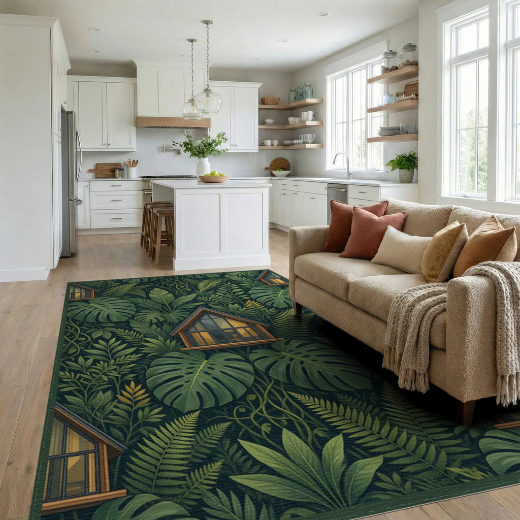 Botanical Cabin Forest Green Area Rug - living_room
