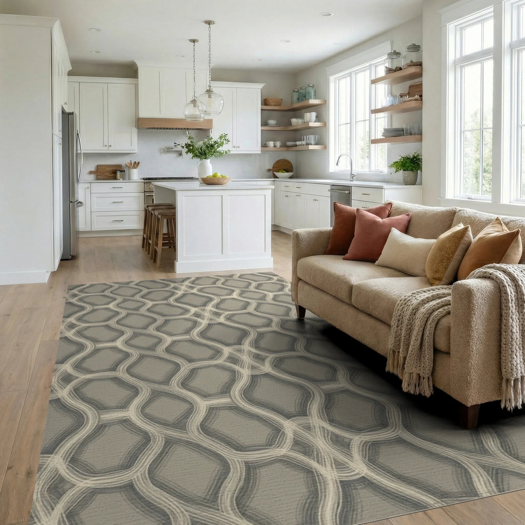 Moroccan Cream Modern Rug - living_room