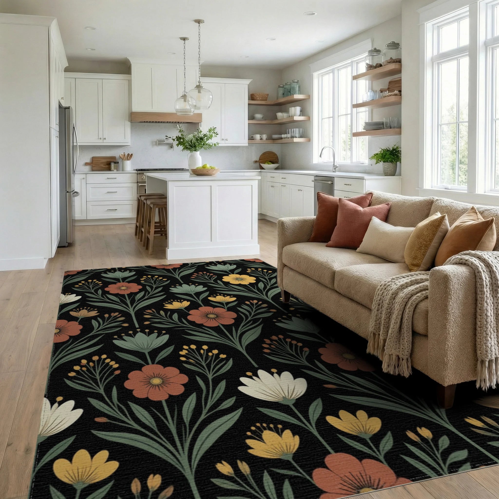 Scandinavian Black Green Rug - living_room