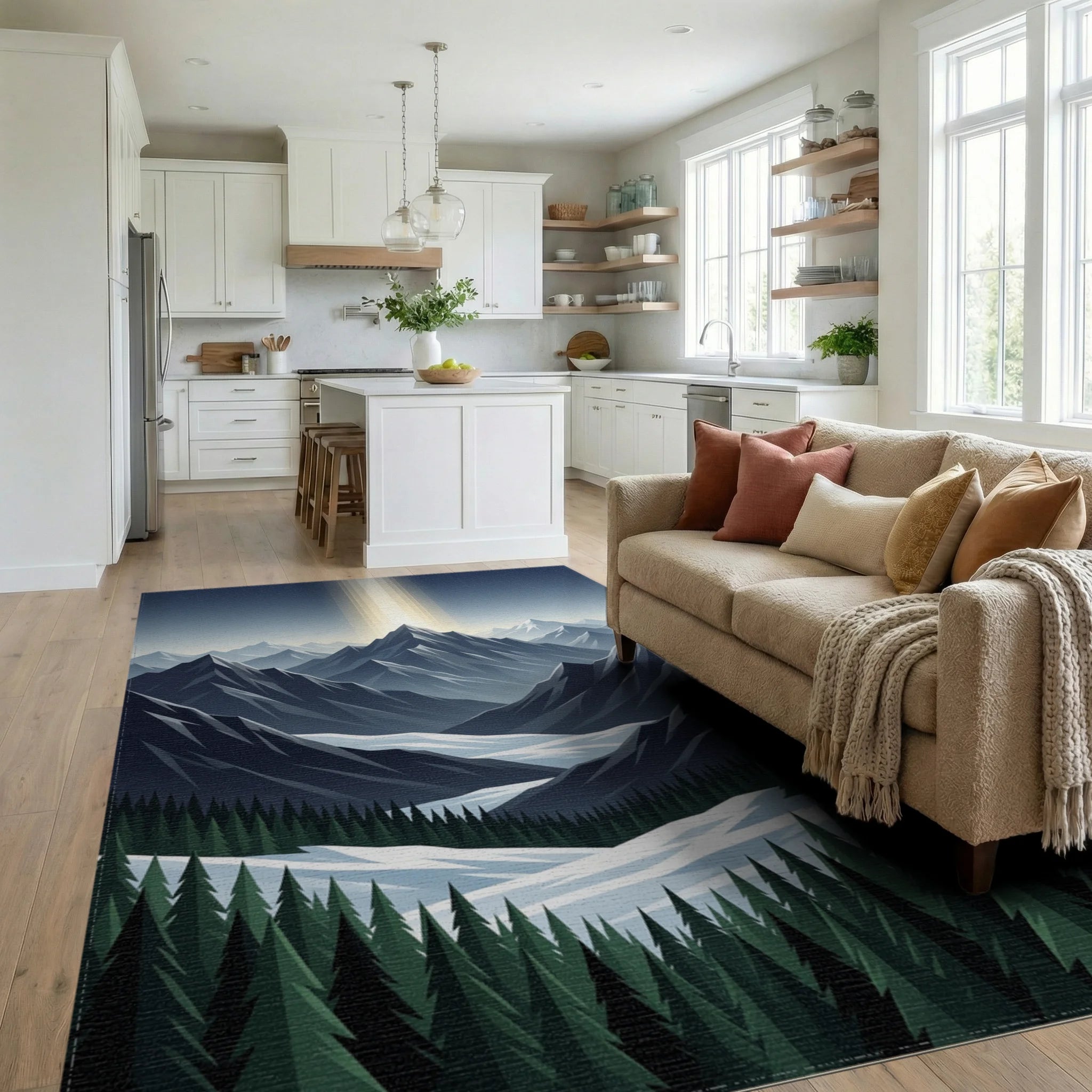 Gold White Indigo Rug - living_room