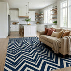 Navy Blue Interlocking Chevron Geometric Rug - living_room