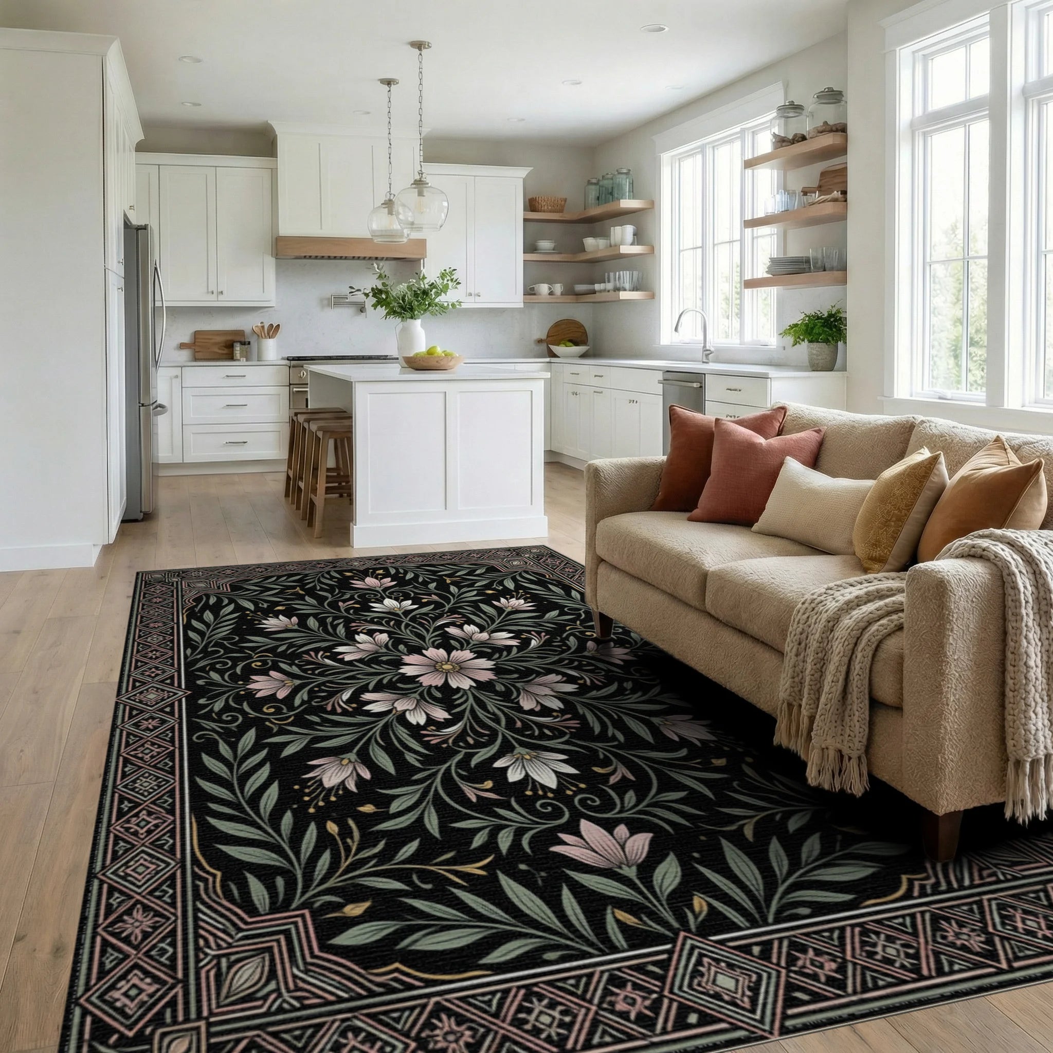 Moroccan Black White Rug - living_room